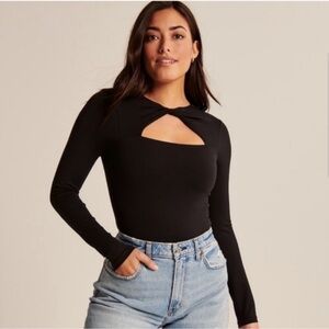 Abercrombie & Fitch seamless black bodysuit with cross tie detail